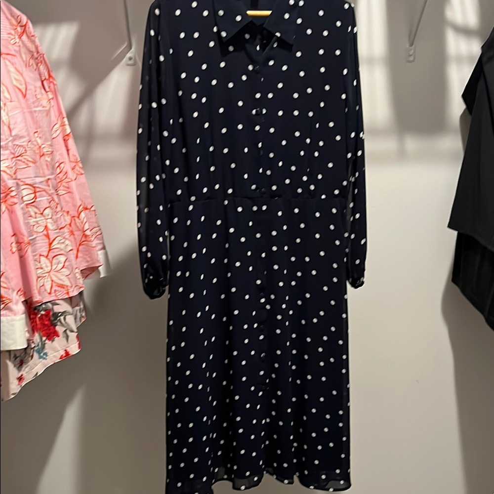 Alfani Blue Long Sleeve Notched Collar Dress